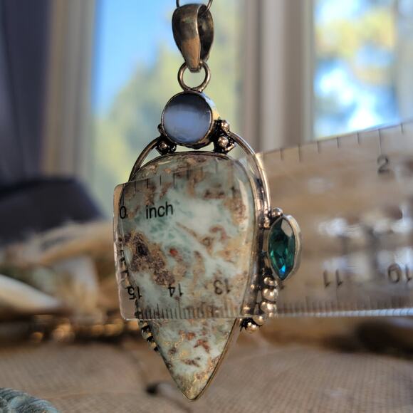 Larimar Blue Topaz Pendant Sterling Silver, Handmade Ocean-Inspired Jewelry - Picture 6 of 10